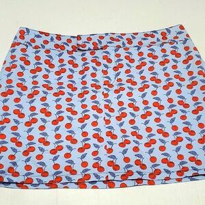 Light Blue Cherry Fruity Print Cotton Summer Festival Mini Skirt 12